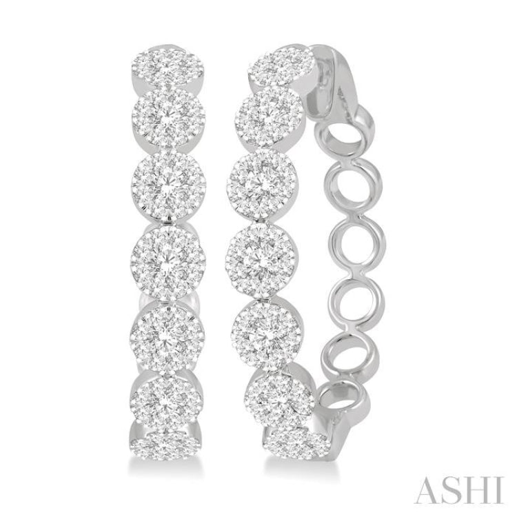 1 1/2 Ctw Lovebright Round Cut Diamond Hoop Earrings in 14K White Gold