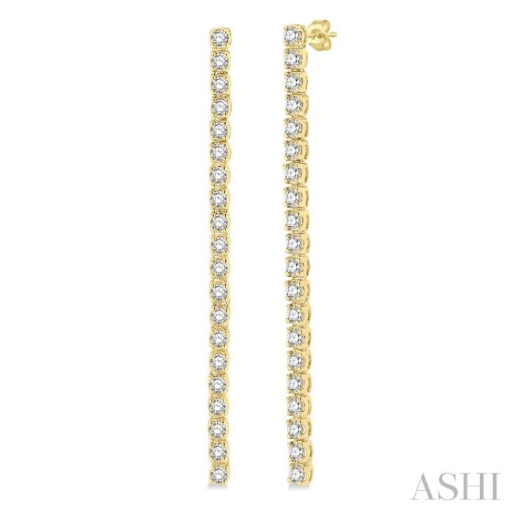 1 Ctw Single Line Drop Round Cut Diamond Tennis Earring in 14K Yellow Gold