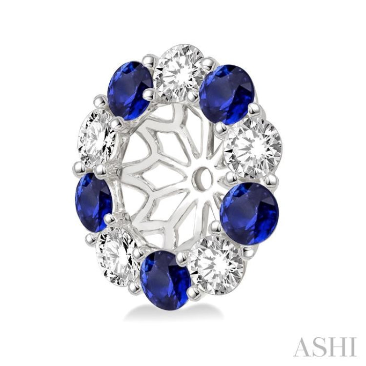 2.3 MM Round Cut Sapphire and 1/2 Ctw Round Cut Diamond Precious Earrings Jacket in 14K White Gold