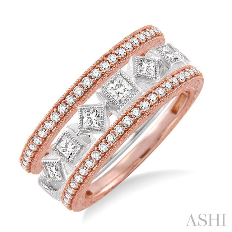1 Ctw Diamond Stackable Band Set in 14K Rose and White Gold
