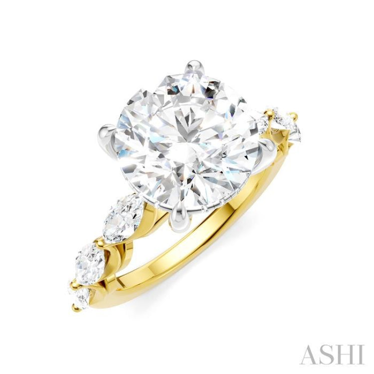 1 Ctw Round Shape Marquise and Round Cut Diamond Semi-Mount Engagement Ring in 14K Yellow and White Gold
