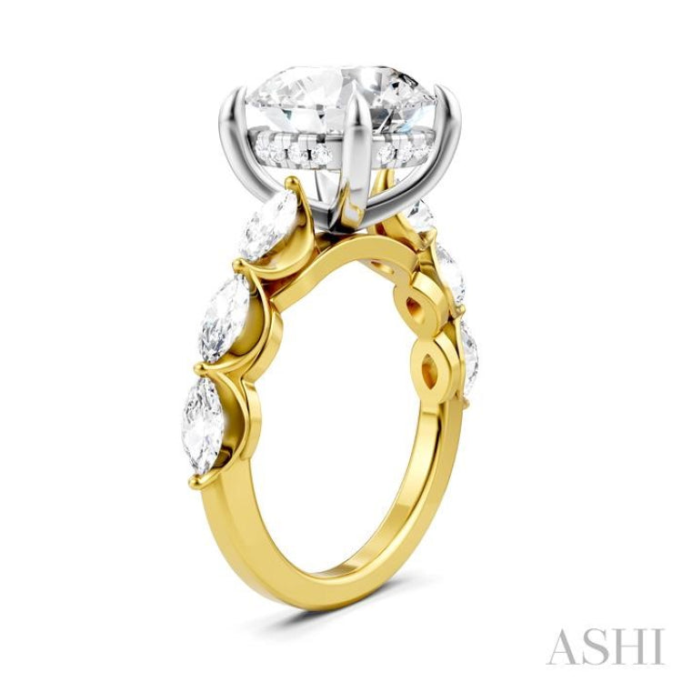 1 Ctw Round Shape Marquise and Round Cut Diamond Semi-Mount Engagement Ring in 14K Yellow and White Gold