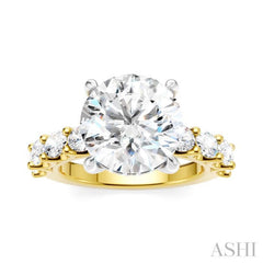1 1/3 Ctw Round Shape Oval and Round Cut Diamond Semi-Mount Engagement Ring in 14K Yellow and White Gold