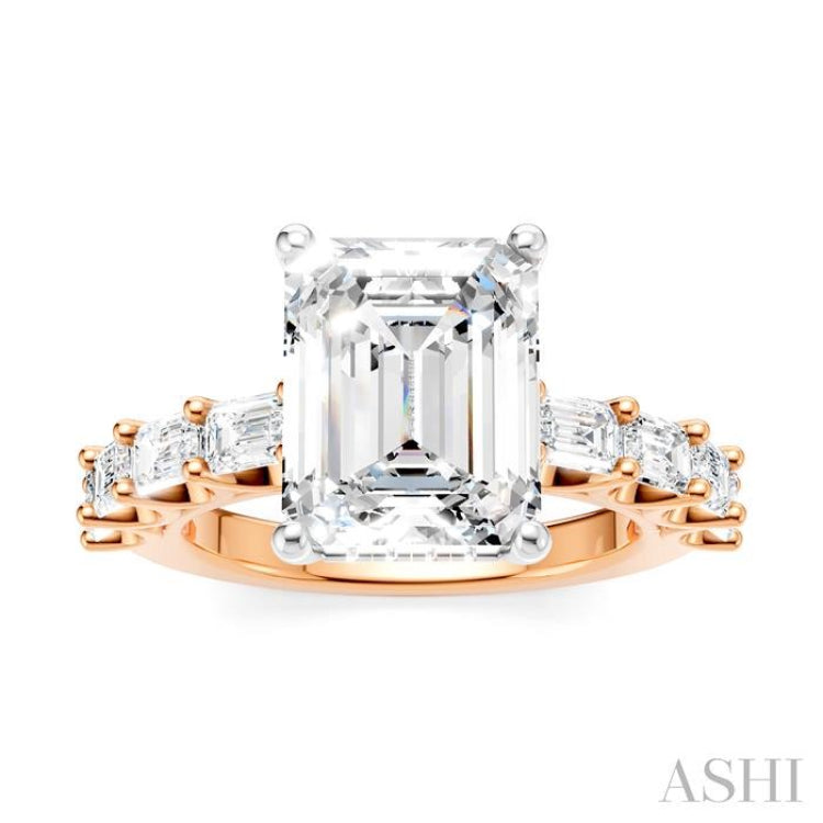 1 3/8 Ctw Emerald Shape Emerald and Round Cut Diamond Semi-Mount Engagement Ring in 14K Rose and White Gold