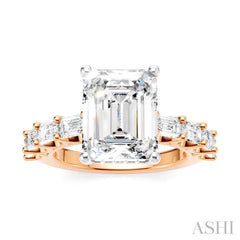1 3/8 Ctw Emerald Shape Emerald and Round Cut Diamond Semi-Mount Engagement Ring in 14K Rose and White Gold