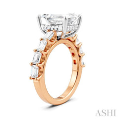 1 3/8 Ctw Emerald Shape Emerald and Round Cut Diamond Semi-Mount Engagement Ring in 14K Rose and White Gold