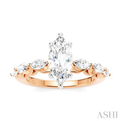 3/4 Ctw Marquise Shape Marquise and Round Cut Diamond Semi-Mount Engagement Ring in 14K Rose and White Gold