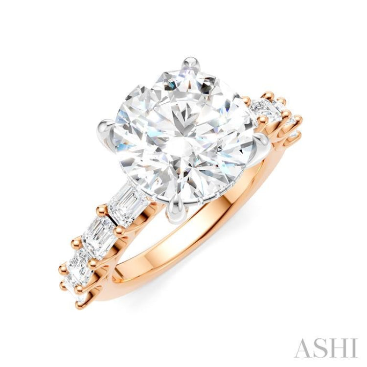 1 1/3 Ctw Round Shape Emerald and Round Cut Diamond Semi-Mount Engagement Ring in 14K Rose and White Gold