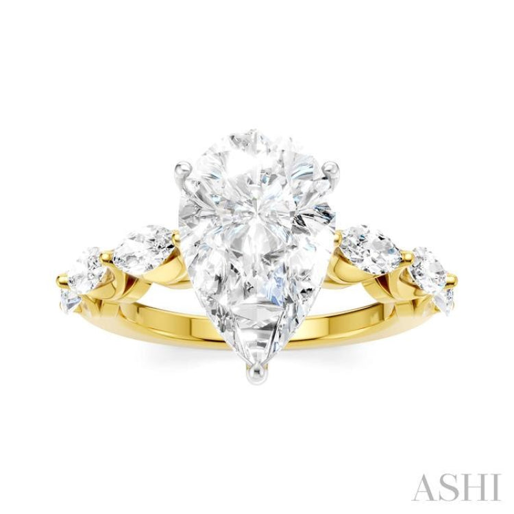 1 Ctw Pear Shape Marquise and Round Cut Diamond Semi-Mount Engagement Ring in 14K Yellow and White Gold