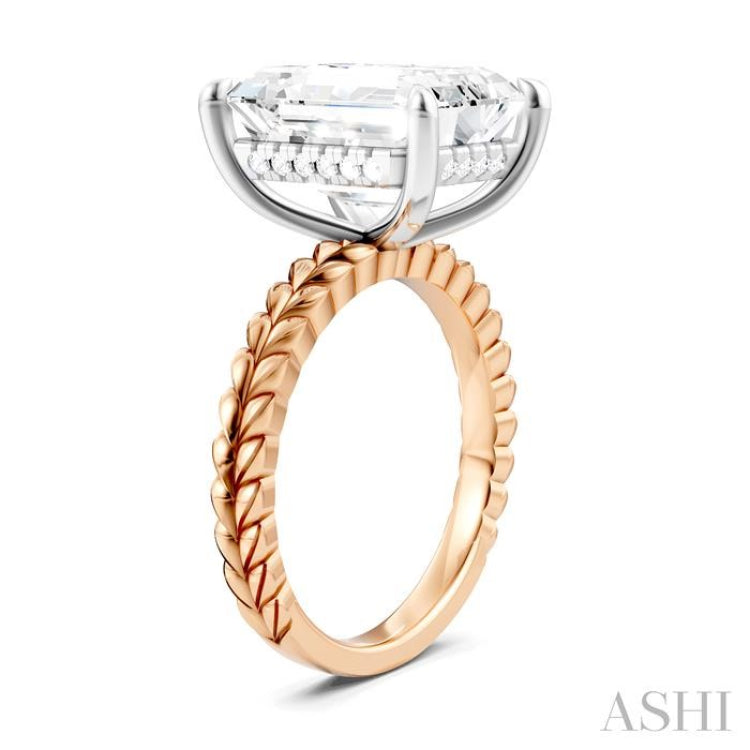 1/8 Ctw Emerald Shape Round Cut Diamond Semi-Mount Engagement Ring in 14K Rose and White Gold