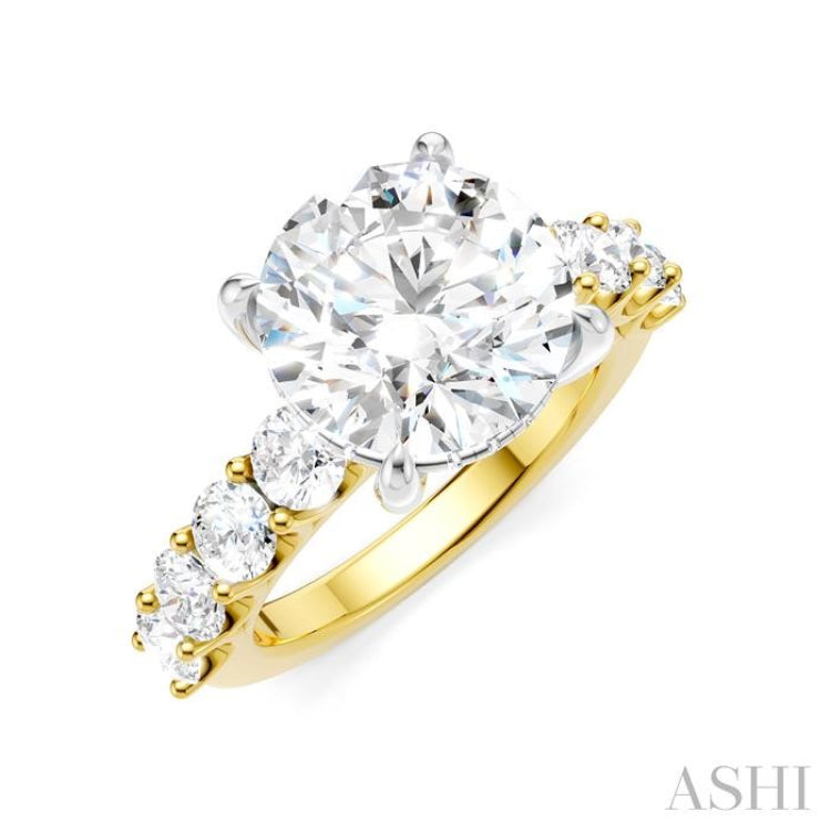 1 1/3 Ctw Round Shape Round Cut Diamond Semi-Mount Engagement Ring in 14K Yellow and White Gold