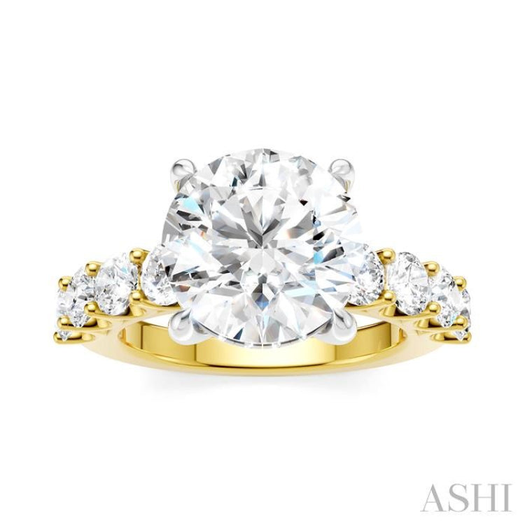 1 1/3 Ctw Round Shape Round Cut Diamond Semi-Mount Engagement Ring in 14K Yellow and White Gold
