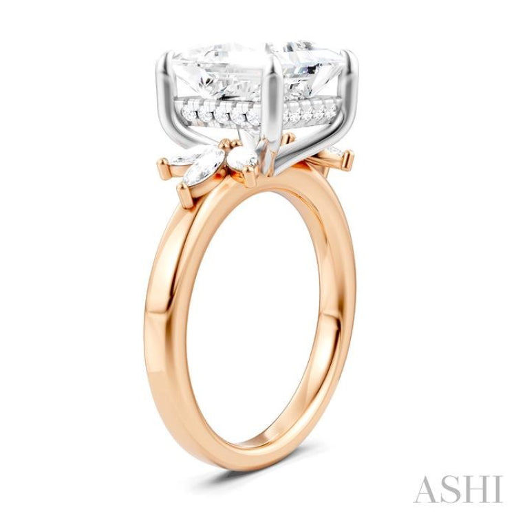 5/8 Ctw Akari Princess Shape Marquise and Round Cut Diamond Semi-Mount Engagement Ring in 14K Rose and White Gold