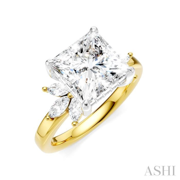 1/2 Ctw Akari Princess Shape Marquise and Round Cut Diamond Semi-Mount Engagement Ring in 14K Yellow and White Gold