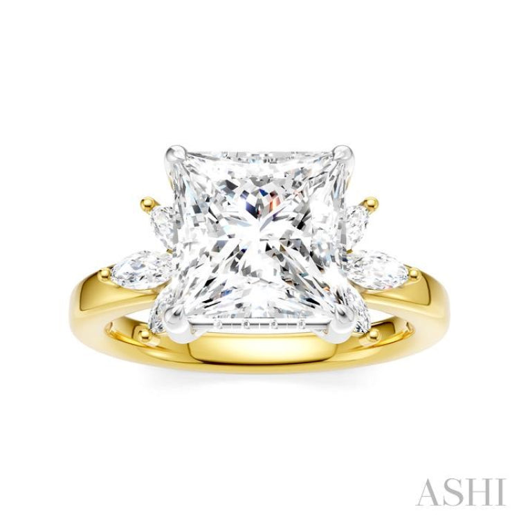 1/2 Ctw Akari Princess Shape Marquise and Round Cut Diamond Semi-Mount Engagement Ring in 14K Yellow and White Gold