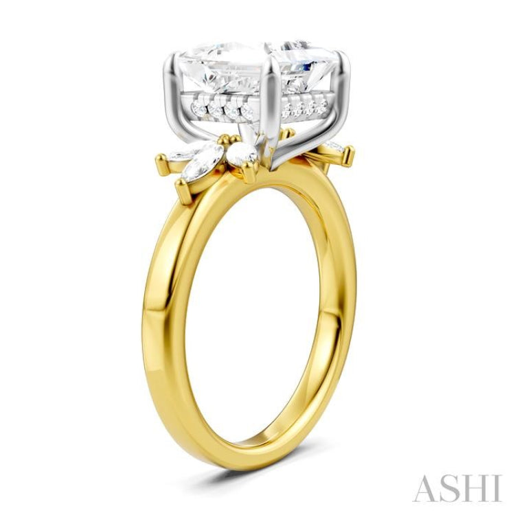 1/2 Ctw Akari Princess Shape Marquise and Round Cut Diamond Semi-Mount Engagement Ring in 14K Yellow and White Gold