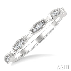 1/10 Ctw Elongated Hexagon Mount Link Round Cut Diamond Stackable Fashion Band in 10K White Gold