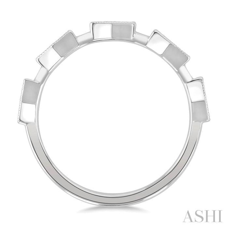 1/10 Ctw Elongated Hexagon Mount Link Round Cut Diamond Stackable Fashion Band in 10K White Gold