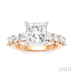 7/8 Ctw Princess Shape Round Cut Diamond Semi-Mount Engagement Ring in 14K Rose and White Gold