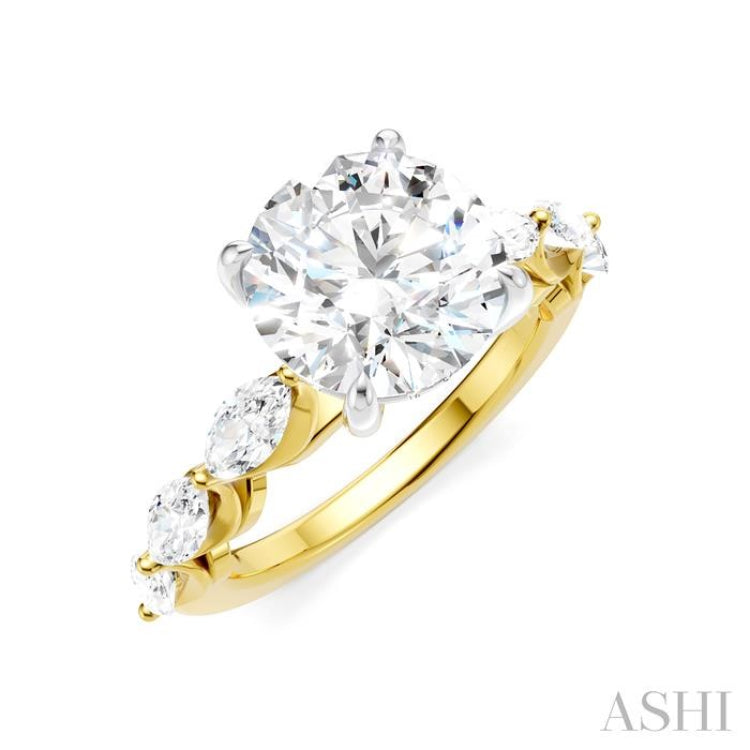 1 Ctw Round Shape Marquise and Round Cut Diamond Semi-Mount Engagement Ring in 14K Yellow and White Gold