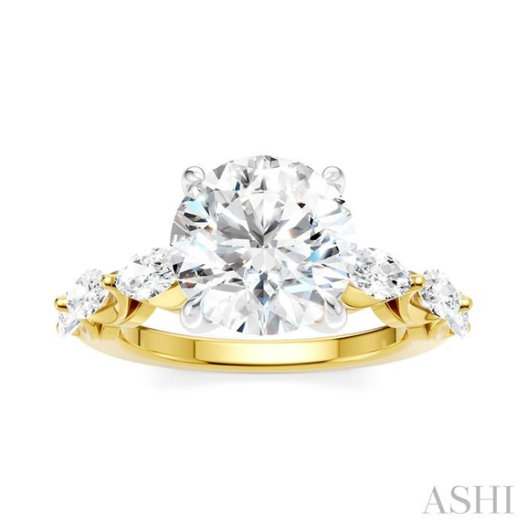 1 Ctw Round Shape Marquise and Round Cut Diamond Semi-Mount Engagement Ring in 14K Yellow and White Gold