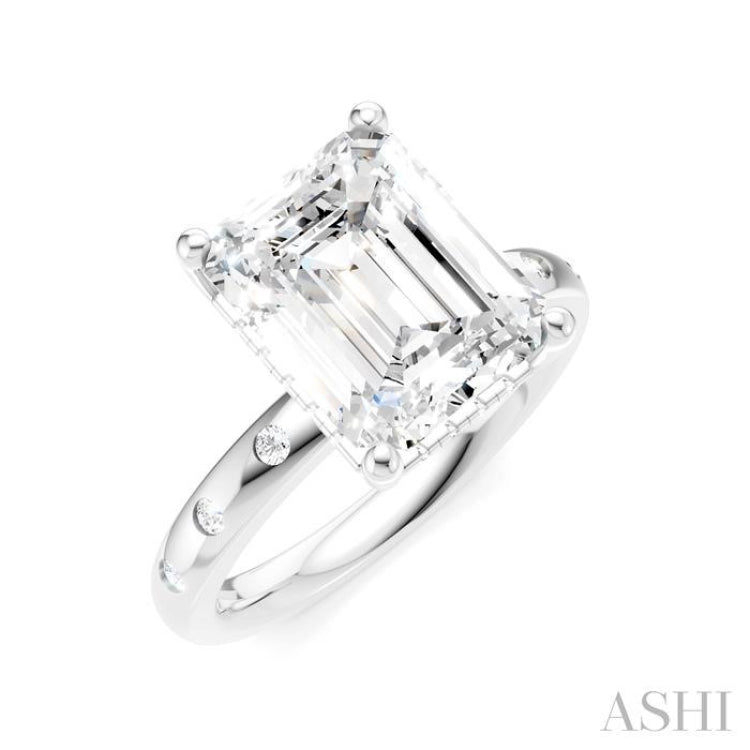 1/5 Ctw Akari Emerald Shape Round Cut Diamond Semi-Mount Engagement Ring in 14K White Gold