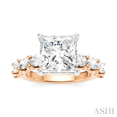 1 1/3 Ctw Princess Shape Oval and Round Cut Diamond Semi-Mount Engagement Ring in 14K Rose and White Gold
