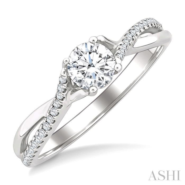 1/6 Ctw Split Crossover Round Cut Diamond Semi-Mount Engagement Ring in 14K White Gold