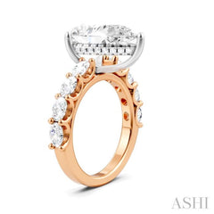 1 1/3 Ctw Pear Shape Oval and Round Cut Diamond Semi-Mount Engagement Ring in 14K Rose and White Gold