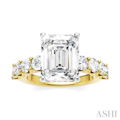 1 1/3 Ctw Emerald Shape Round Cut Diamond Semi-Mount Engagement Ring in 14K Yellow and White Gold