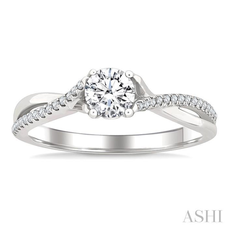 1/2 Ctw Split Crisscross Shank Diamond Engagement Ring With 1/3 Ct Round Cut Diamond Center Stone in 14K White Gold
