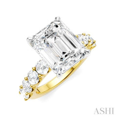 1 1/3 Ctw Emerald Shape Round Cut Diamond Semi-Mount Engagement Ring in 14K Yellow and White Gold