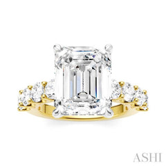 1 1/3 Ctw Emerald Shape Round Cut Diamond Semi-Mount Engagement Ring in 14K Yellow and White Gold
