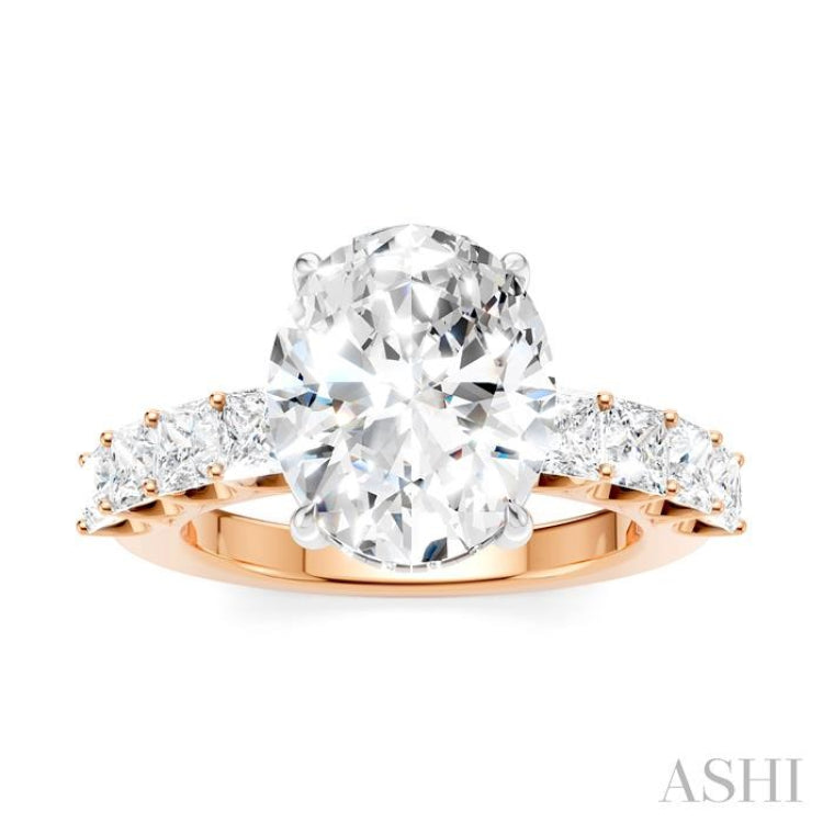 1 1/3 Ctw Oval Shape Princess and Round Cut Diamond Semi-Mount Engagement Ring in 14K Rose and White Gold