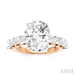 1 1/3 Ctw Oval Shape Princess and Round Cut Diamond Semi-Mount Engagement Ring in 14K Rose and White Gold