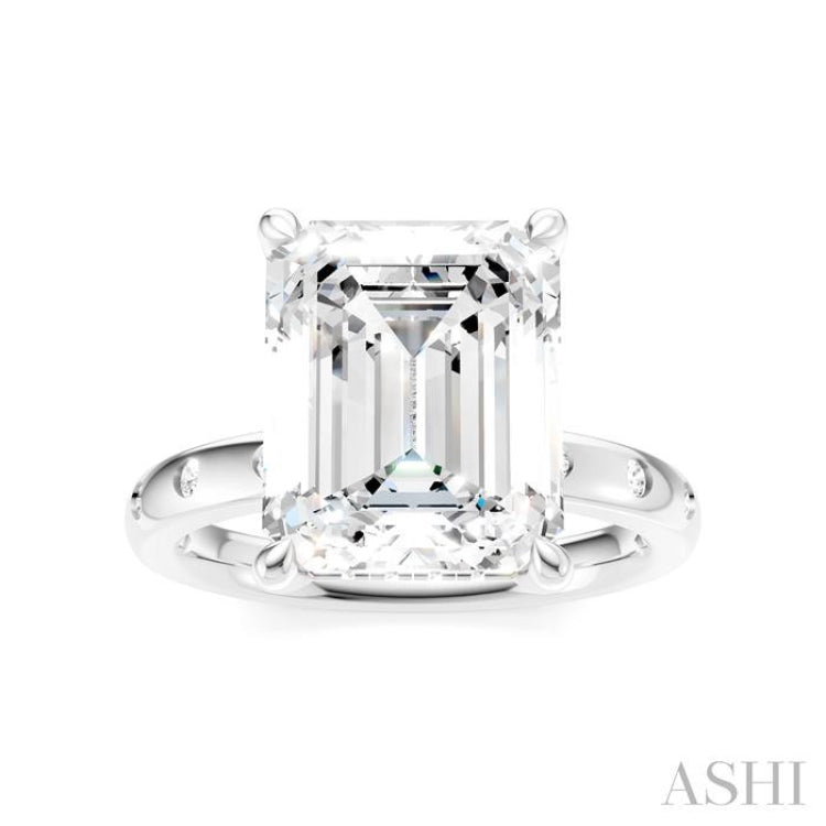 1/5 Ctw Akari Emerald Shape Round Cut Diamond Semi-Mount Engagement Ring in 14K White Gold