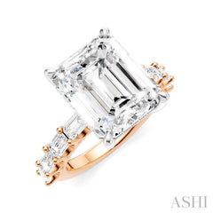1 1/3 Ctw Emerald Shape Emerald and Round Cut Diamond Semi-Mount Engagement Ring in 14K Rose and White Gold