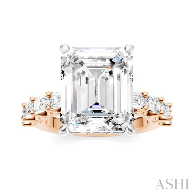 1 1/3 Ctw Emerald Shape Emerald and Round Cut Diamond Semi-Mount Engagement Ring in 14K Rose and White Gold