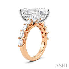 1 1/3 Ctw Emerald Shape Emerald and Round Cut Diamond Semi-Mount Engagement Ring in 14K Rose and White Gold