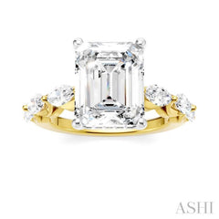 1 Ctw Emerald Shape Marquise and Round Cut Diamond Semi-Mount Engagement Ring in 14K Yellow and White Gold