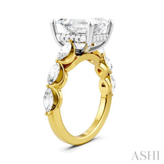 1 Ctw Emerald Shape Marquise and Round Cut Diamond Semi-Mount Engagement Ring in 14K Yellow and White Gold