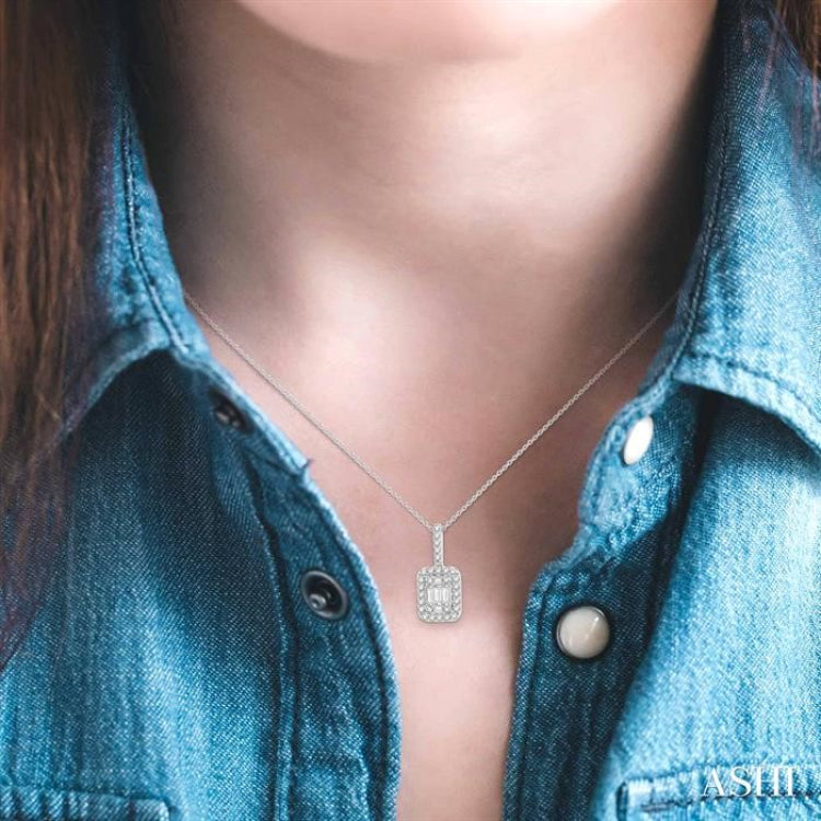 1/2 Ctw Baguette & Round Cut Fusion Diamond Pendant With Chain in 14K White Gold