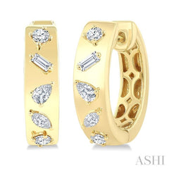 1/3 Ctw Mixed Cut Diamond Fashion Hoop Earrings in 14K Yellow Gold