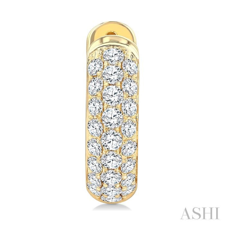 1 Ctw Three-Row Pave Set Round Cut Diamond Fashion Huggies in 14K Yellow Gold