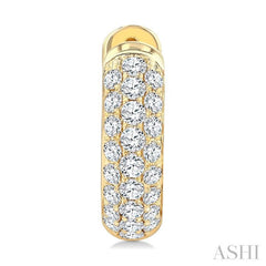 1 Ctw Three-Row Pave Set Round Cut Diamond Fashion Huggies in 14K Yellow Gold