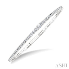 1 Ctw Round Cut Diamond Halfway Graduated Flex Bangle in 14K White Gold