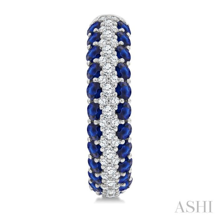 1/2 Ctw 2MM Round Cut Sapphire and Round Cut Diamond Precious Hoop Earrings in 14K White Gold