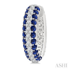 1/2 Ctw 2MM Round Cut Sapphire and Round Cut Diamond Precious Hoop Earrings in 14K White Gold