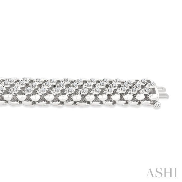 1 1/4 Ctw Bold Weave Round Cut Diamond Fashion Bracelet in 14K White Gold