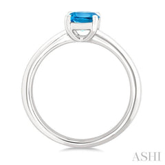 8X6 MM Oval Cut Blue Topaz Semi-Precious Solitaire Ring in 14K White Gold